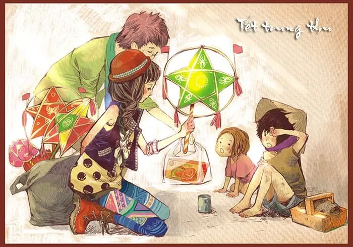 Mâm cỗ Tết Trung thu truyền thống với bánh nướng, bánh dẻo và các loại hoa quả