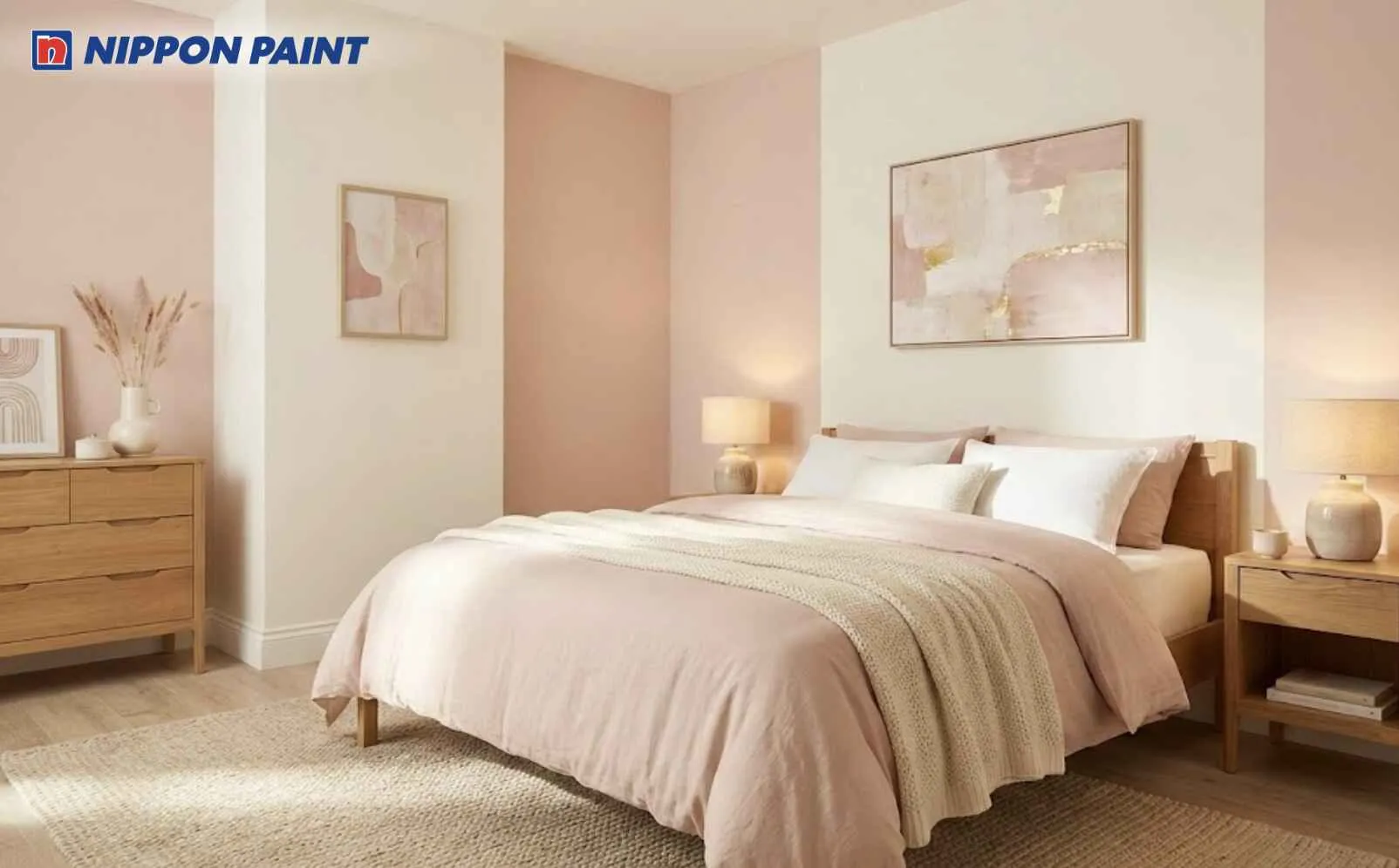 Hồng phấn kết hợp trắng sữa giúp giữ ấm năng lượng Hỏa và tạo không gian nghỉ ngơi hài hòa