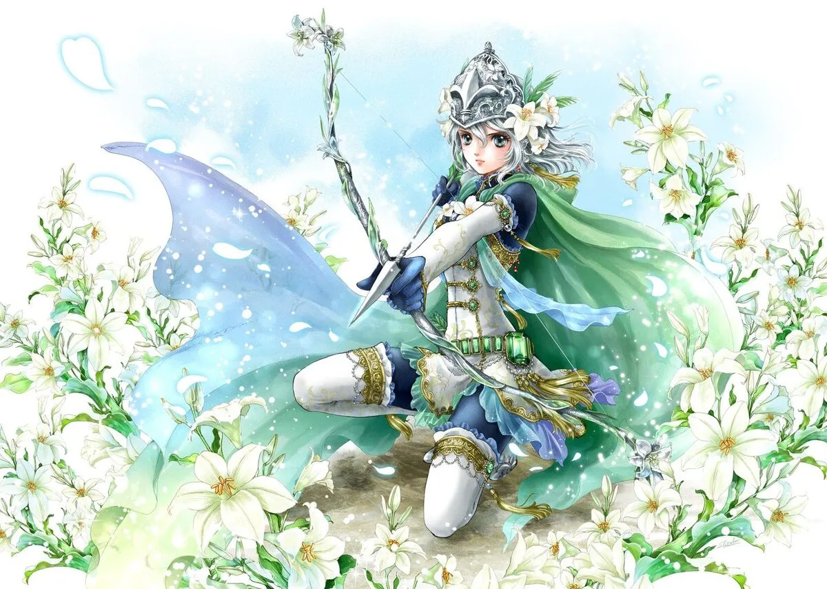 Hình cung Nhân Mã nữ được phác họa theo phong cách anime