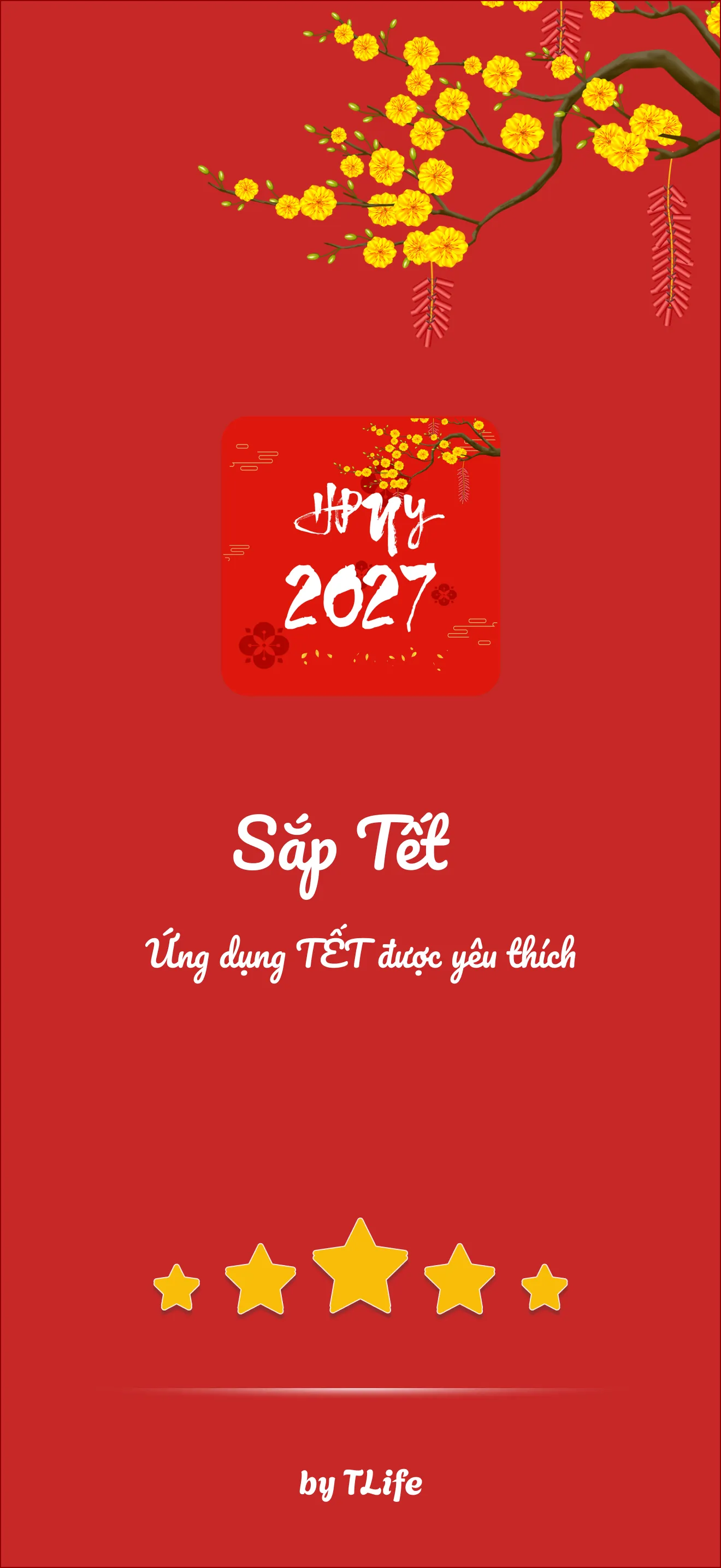 Màn hình đếm ngược của ứng dụng Sắp Tết với thông tin về ngày còn lại đến Tết Nguyên Đán
