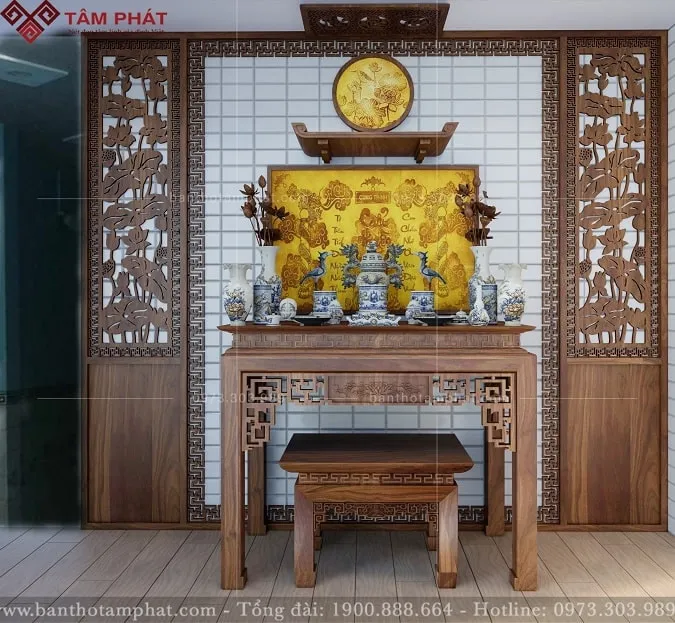 Bàn thờ gia tiên với thiết kế vân gỗ tự nhiên