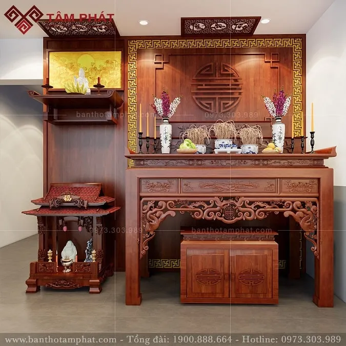 Bàn thờ đứng gỗ đẹp mắt, thiết kế trang trọng