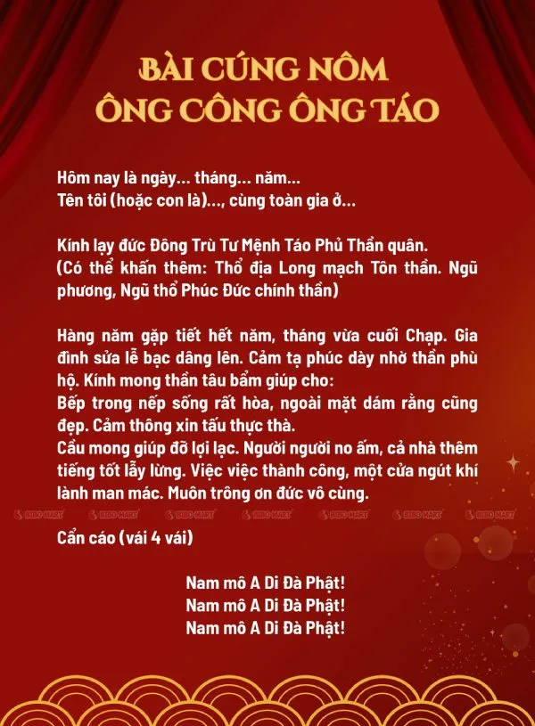 Hình ảnh bài cúng nôm ông Công ông Táo được viết bằng tiếng Việt