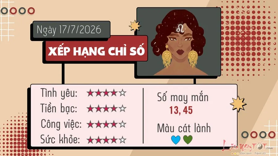 Dự báo tử vi Sư Tử ngày 17 tháng 7 năm 2026 với lời khuyên về tổ chức công việc