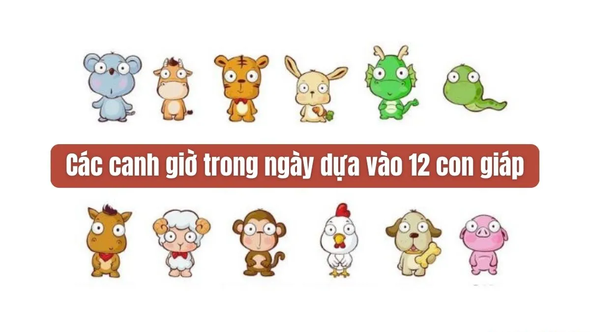 Bảng chi tiết các canh giờ trong ngày được phân chia dựa vào 12 con giáp