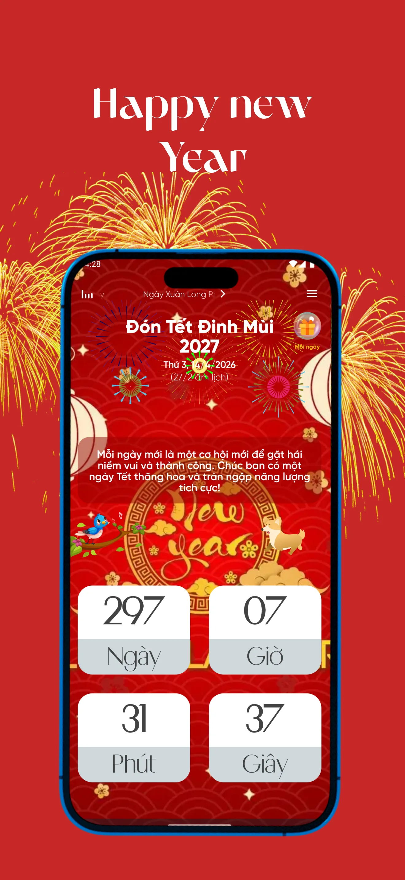 Mô phỏng trò chơi lật hình trên ứng dụng Sắp Tết