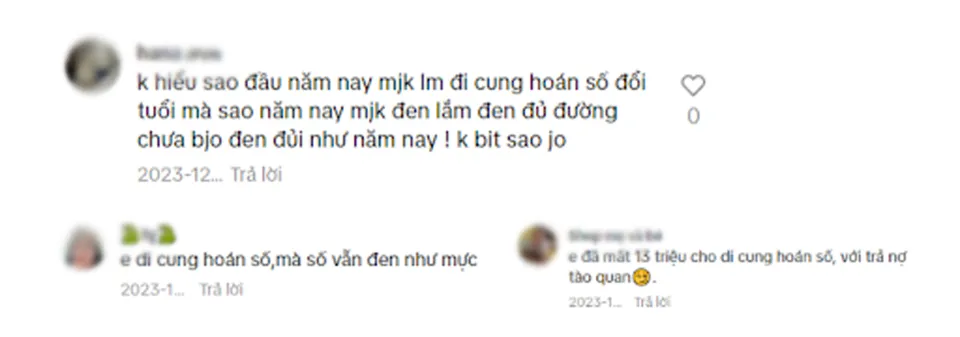 Các bài đăng trên mạng xã hội về trải nghiệm tiêu cực sau khi làm lễ di cung hoán số