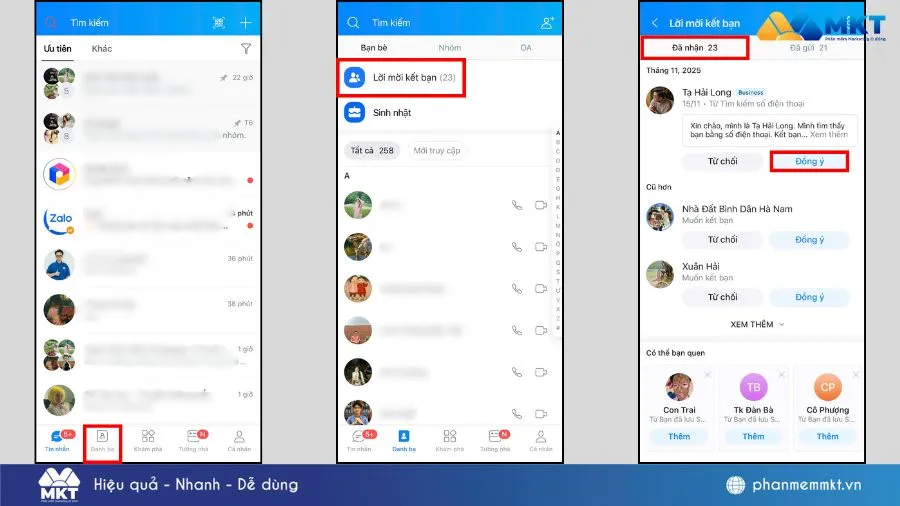 Xem các lời mời kết bạn đã nhận hoặc đã gửi trên Zalo điện thoại