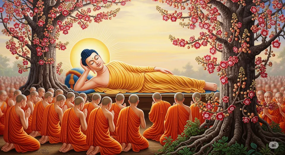 Đức Phật căn dặn các Tỳ-kheo về giáo lý Tứ diệu đế trước khi nhập Niết bàn