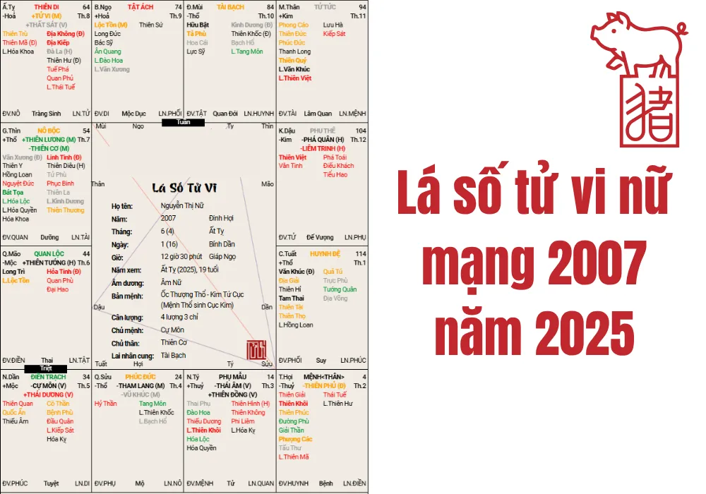 Lá số tử vi mệnh nữ sinh năm 2007 trong năm 2025